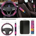 thumbnail image 5 of Yuyamidu Pink Sunset Car Seat Covers Set 15 PCS Seaside Car Front Back Seat Cover Floor Mats Steering Wheel Cover Seatbelt Cushion Pad Gear Shift Cover Set Coasters, 5 of 6