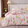 thumbnail image 4 of Koniroom 3 Pieces Pink Floral Comforter Set Queen Size, Tulips Botanical Bedding Sets with Cute Flowers for Teen Girls (90x90 Inches), 4 of 7