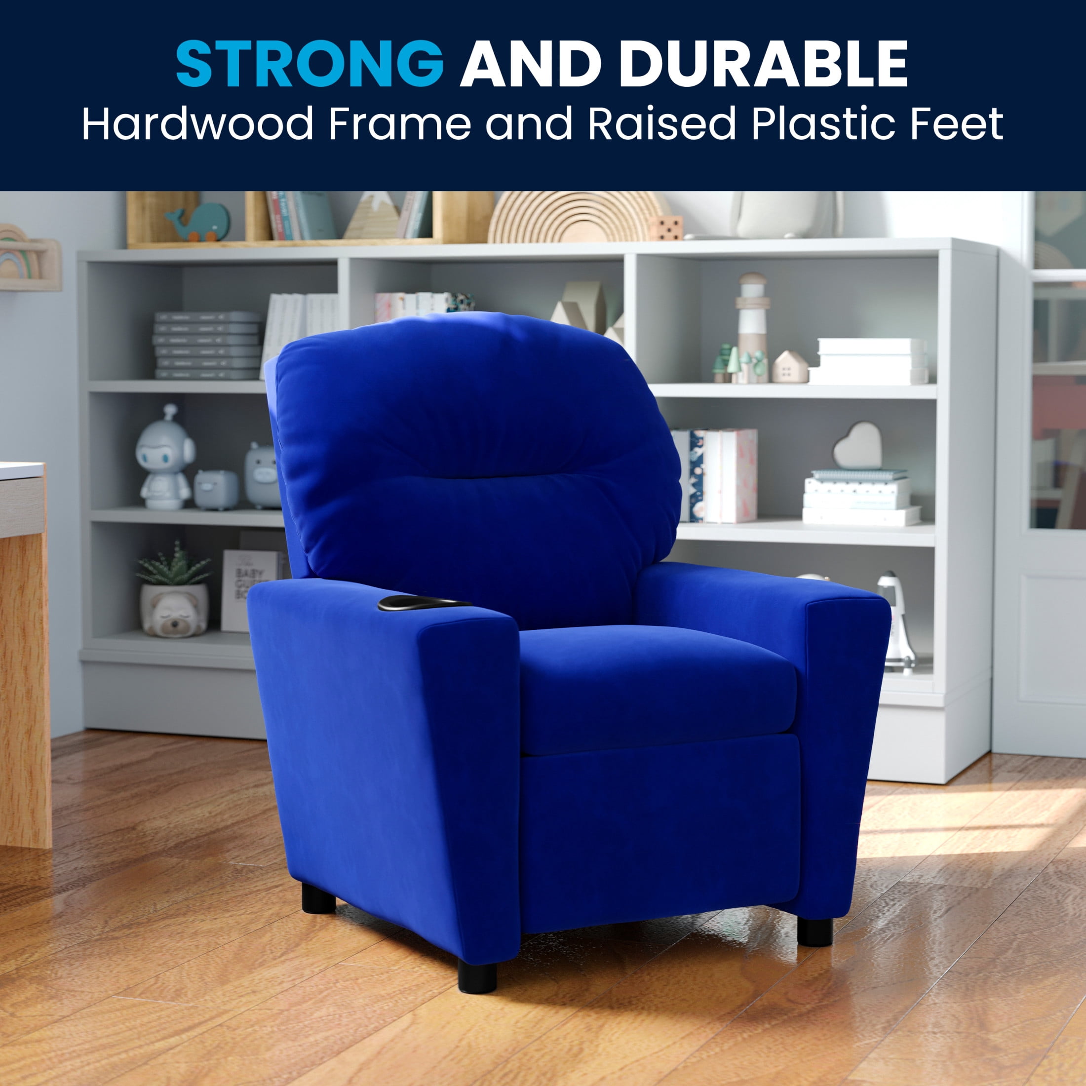 Flash Furniture Chandler Contemporary Blue Microfiber Kids Recliner with Cup Holder