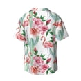 thumbnail image 2 of Vsdgher Flamingo Flower Print Men's Wrinkle Free Untucked Cuban Shirt Business Casual Button Down Shirts Short Sleeve Shirt, 2 of 7