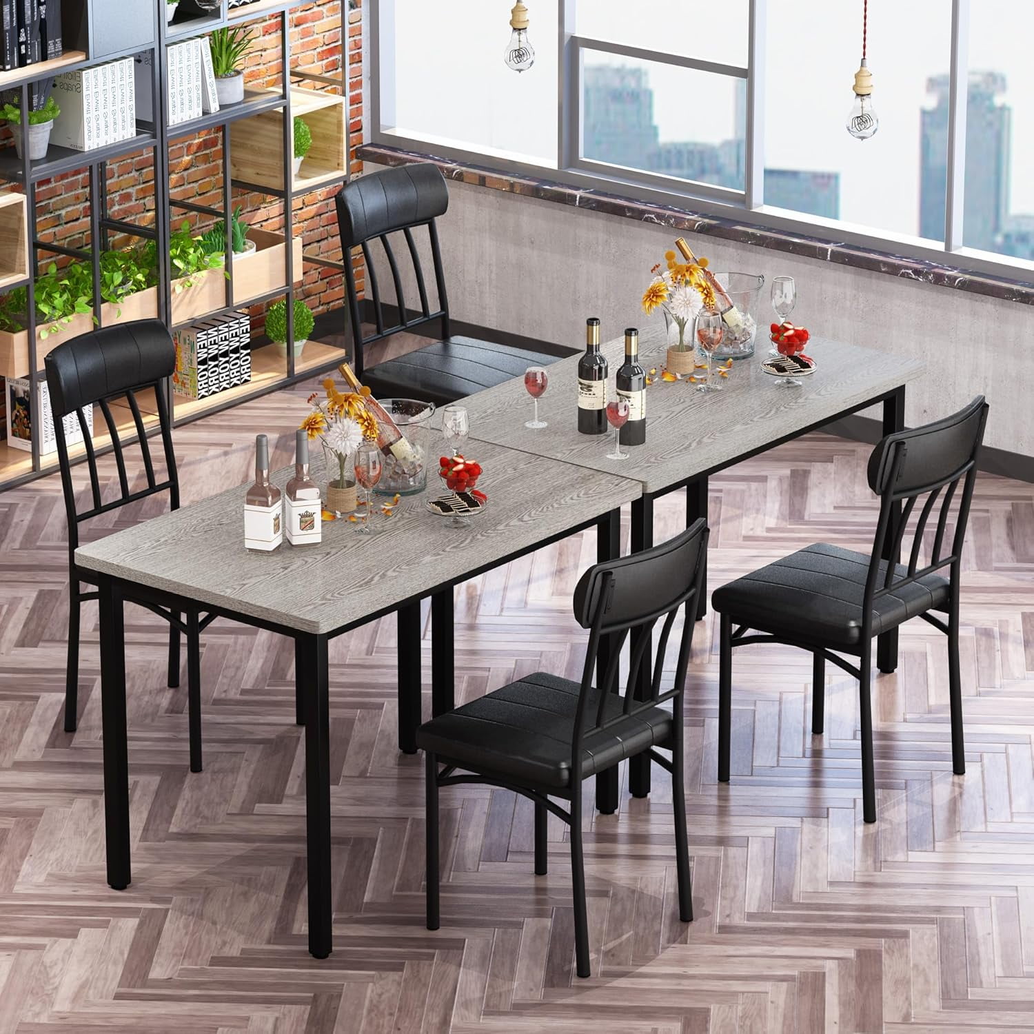 Baxluxe 2-Person Dining Table Set for 2, Small Rectangle Kitchen Table with 2 Backrest Dining Chairs, 3 Pieces Industrial Dining Table and Chairs Set, Wooden Dinette Set for Small Space, Gray