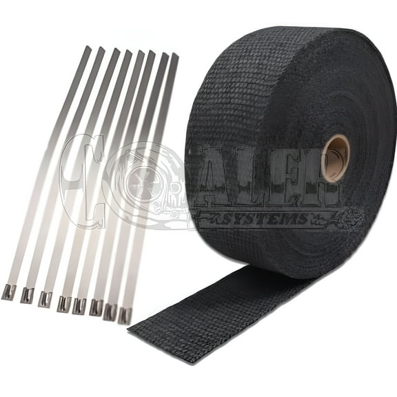 Exhaust Pipe Header Heat Wrap 2"x50 With SS Ties Fiberglass Black Motorcycle Car