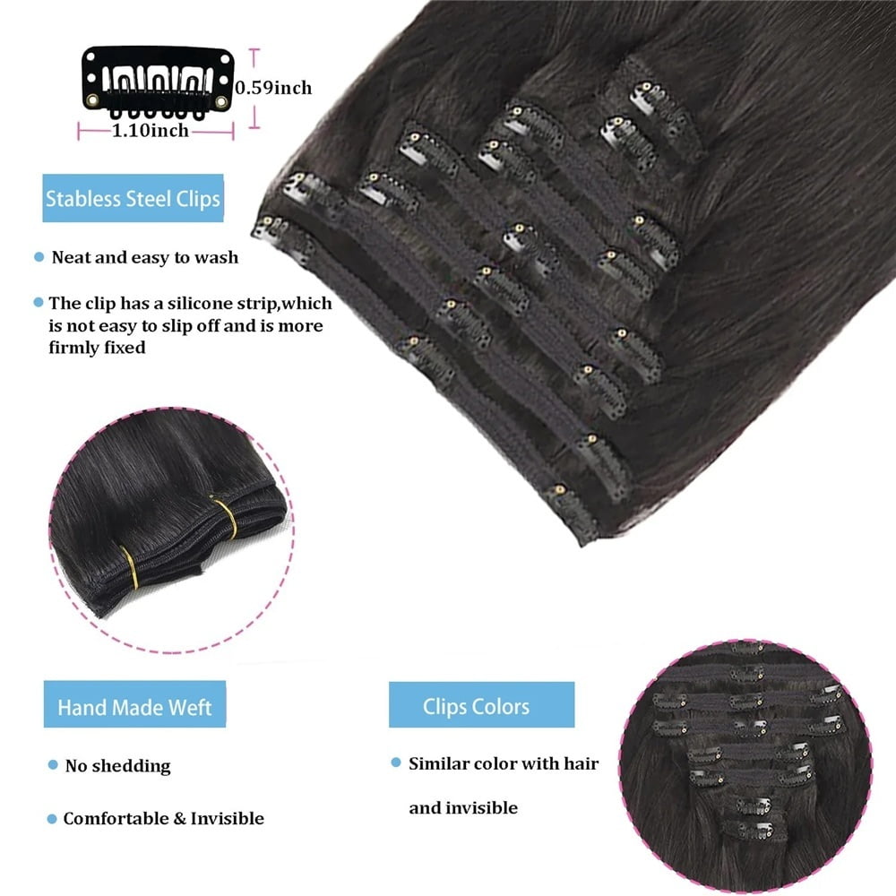 Clip in Hair Extensions Brazilian Remy Human Hair Extensions for Women 8Pcs 120g Double Weft Silky Straight Clip in Hair Extensions Natural Color