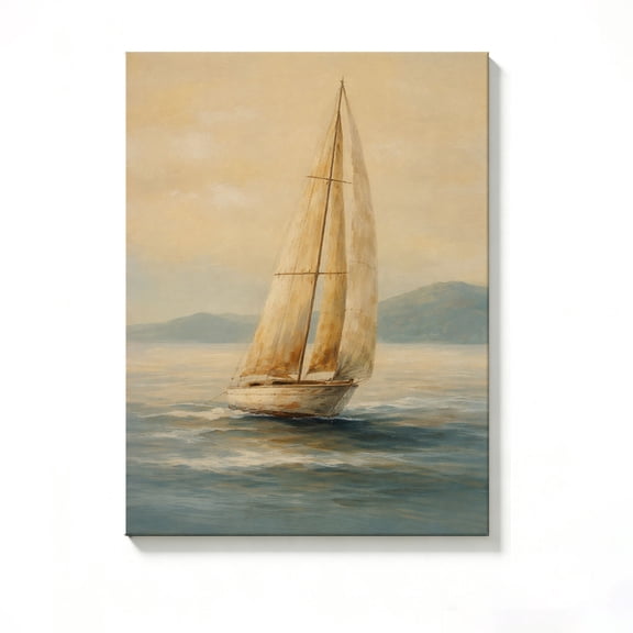 FLASHLUMI 8x12 Inch Vintage Sailboat on the Sea Canvas Wall Art, Nautical Coastal Decor for Living Room Bedroom, No Frame
