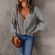 thumbnail image 2 of Suéteres para mujer Suéteres de otoño Casual Botones de punto sólidos Ahueca hacia fuera Tops de manga larga con cuello en V Odeerbi ODB-5, 2 of 8