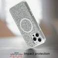 thumbnail image 3 of For Apple iPhone 16 Pro (6.3") Premium Transparent Epoxy Glitter Bling Magnetic Circle Compatible with MagSafe Hybrid Sparkle TPU Cover ,Xpm Phone Case [ Silver Glitter ], 3 of 4