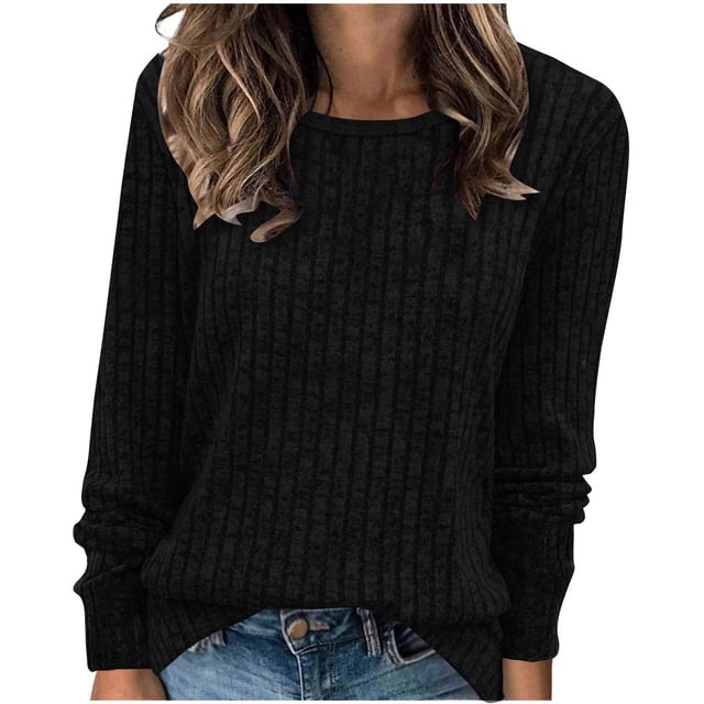 Fanxing Chemises à Manches Longues pour Femmes Tuniques Hauts Coupe Ample Habillé Col Rond Pull Basique Extensible Pulls T-Shirts pour Femmes 2025