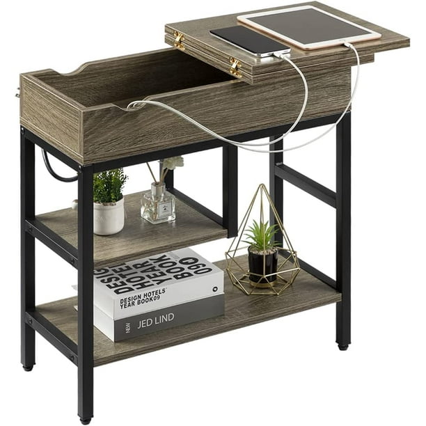 YELROL Side Table with USB Ports and Outlets Narrow Sofa End Table with