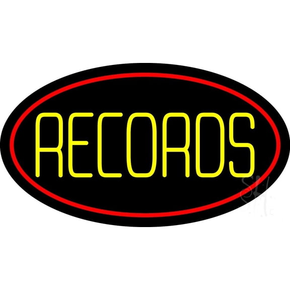 Yellow Records Red Border 2 LED Neon Sign 20" Tall x 37" Wide - inches Black Square Cut Acrylic Backing, with Dimmer - Premium built indoor Sign for Studio, Club, Décor, Event, Storefront.