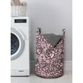 thumbnail image 3 of Floral Laundry Bag, Continuous Lace Look Delicate Feminine Rose Flowers Illustration, Hamper Basket with Handles Drawstring Closure for Laundromats, 13" x 19", Pale Pink Charcoal Grey, by Ambesonne, 3 of 4