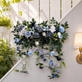 thumbnail image 3 of JHyouerji Artificial Rose Front Door Swag Wreath 24x10x1 Inch Blue All Season Farmhouse Hanging Floral Decor for Wedding Holiday, 3 of 8