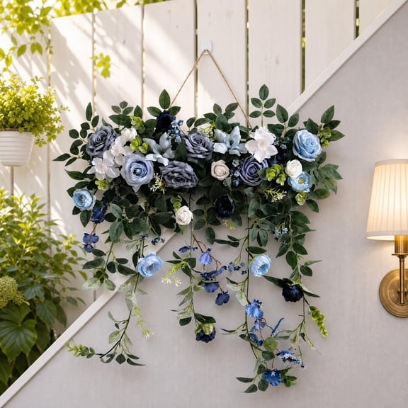 Honmine Cascading Artificial Rose Door Swags, 5 Colors Hanging Wreath All Season Farmhouse, Front Door Wall Decor for Wedding Holiday, Faux Floral for Porch, Gate, Mirror