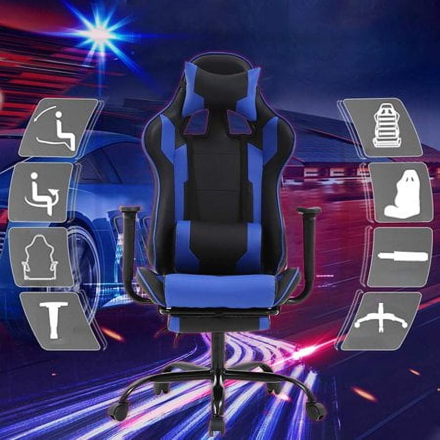 BestOffice Racing Style Gaming Chair with Adjustable Pillows and Footrest for Adult Gamers(Blue)