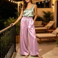 thumbnail image 6 of CHGBMOK Plus Size Women's Satin Pants Ruffled Waistband Wide Leg Pants High and Elastic Waist Trousers with Pockets, 6 of 8