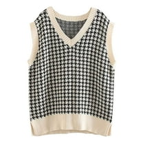 TTUHYWXI Women's Striped Summer Sweater Vest Casual Old Money Sleeveless Knit Tops (White, S)
