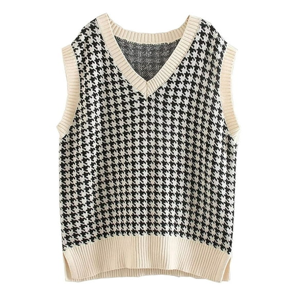 snowsong Sweaters For Women Sweater Vest Women Women Casual Print Sleeveless V Neck Ribbed Knit Split Pullover Sweater Vest Blouse Womens Tops A L