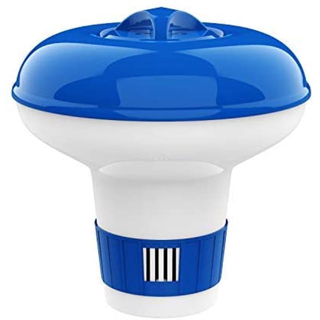 Distributeur de Chlore Flottant de 5 Pouces, s'Adapte aux Comprimés de Chlore de 1 Pouces, Flotteur de Comprimés à Libération Réglable pour Piscine Intérieure et Extérieure SPA, Bleu et Blanc