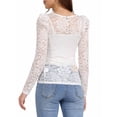 thumbnail image 3 of INSPIRAR CHIC Blusas de Encaje Floral Semitransparentes de Manga Larga con Volantes para Mujeres L Blanco Marfil, 3 of 6