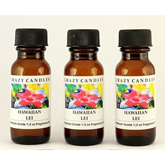 Hawaiian Lei 3 Bottles 1/2 Fl Oz Each 15ml Premium Grade Scented Fragrance Oil By Crazy Candles Flowers, Including Frangipani