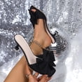 thumbnail image 3 of ZACPNCV Womens Square Toe Slides Bow Design Open Toe Stiletto Heel Comfort Sandals Summer, 3 of 9