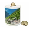 thumbnail image 3 of Landscape Piggy Bank, Natural View of Hallstatt in Austria Mountains Forest Town Houses Clear Sky, Ceramic Coin Bank Money Box for Cash Saving, 3.6" X 3.2", Green Blue White, by Ambesonne, 3 of 4