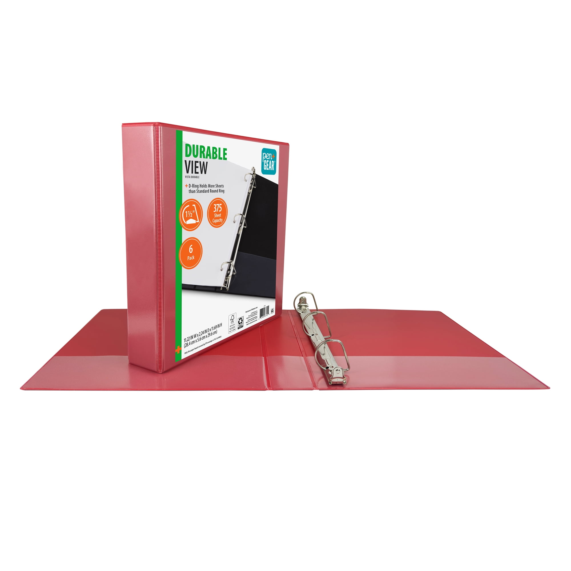 Pen + Gear 1.5-inch, Durable Binder, Red, 6 Pack