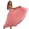thumbnail image 6 of DHFJKG Womens High Waisted Mesh Layered Tiered Skirt Tutu Tulle Mid Length Flared A Line Skirt Party Prom Stylish Skirt, 6 of 6