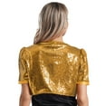 thumbnail image 2 of Sxiwei Women Shiny Sequin Shrugs Open Front Short Sleeve Shiny Metallic Party Crop Bolero Jackets Gold S, 2 of 5