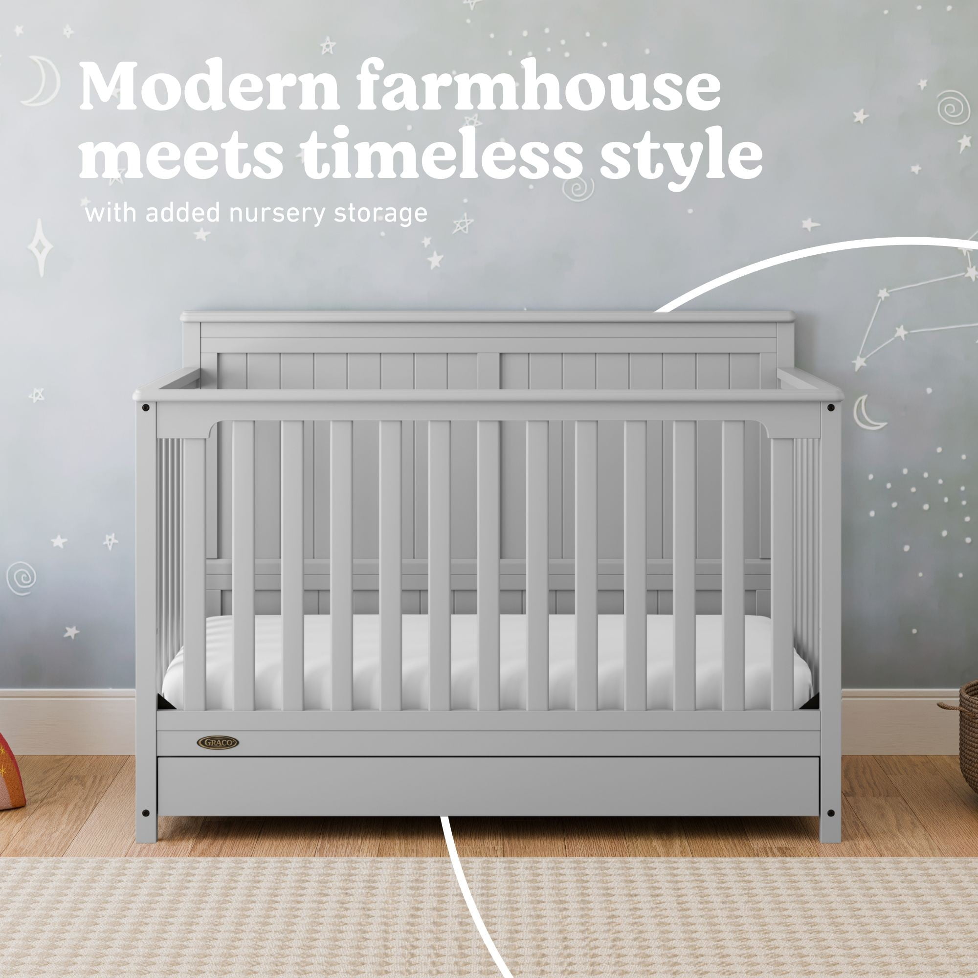 Graco Hadley 5-in-1 Convertible Baby Crib with Drawer, Pebble Gray