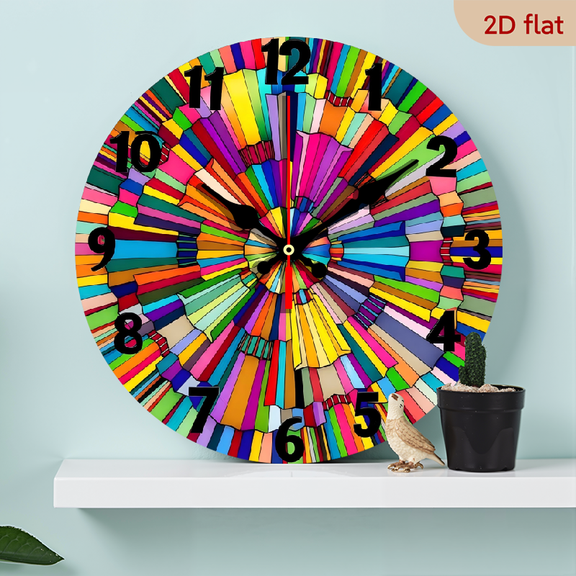 A 10-inch 2D flat "Color Pencil" theme wooden circular wall clock, suitable for decoration in bedrooms, living rooms, and offices. It is an ideal gift for Christmas and New Year.