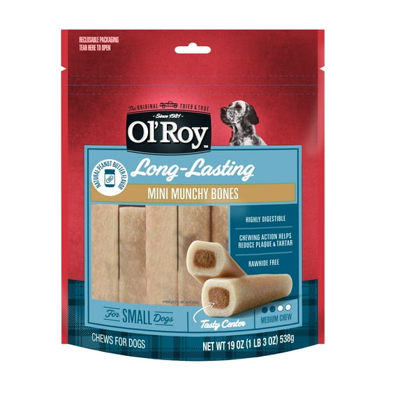Ol' Roy Peanut Mini Munchy Bones Dog Treats, Peanut Butter, 19 oz