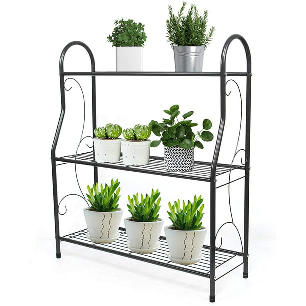 Oukaning Wrought Iron 3tier Metal Plant, Wrought Iron Shelves Stands