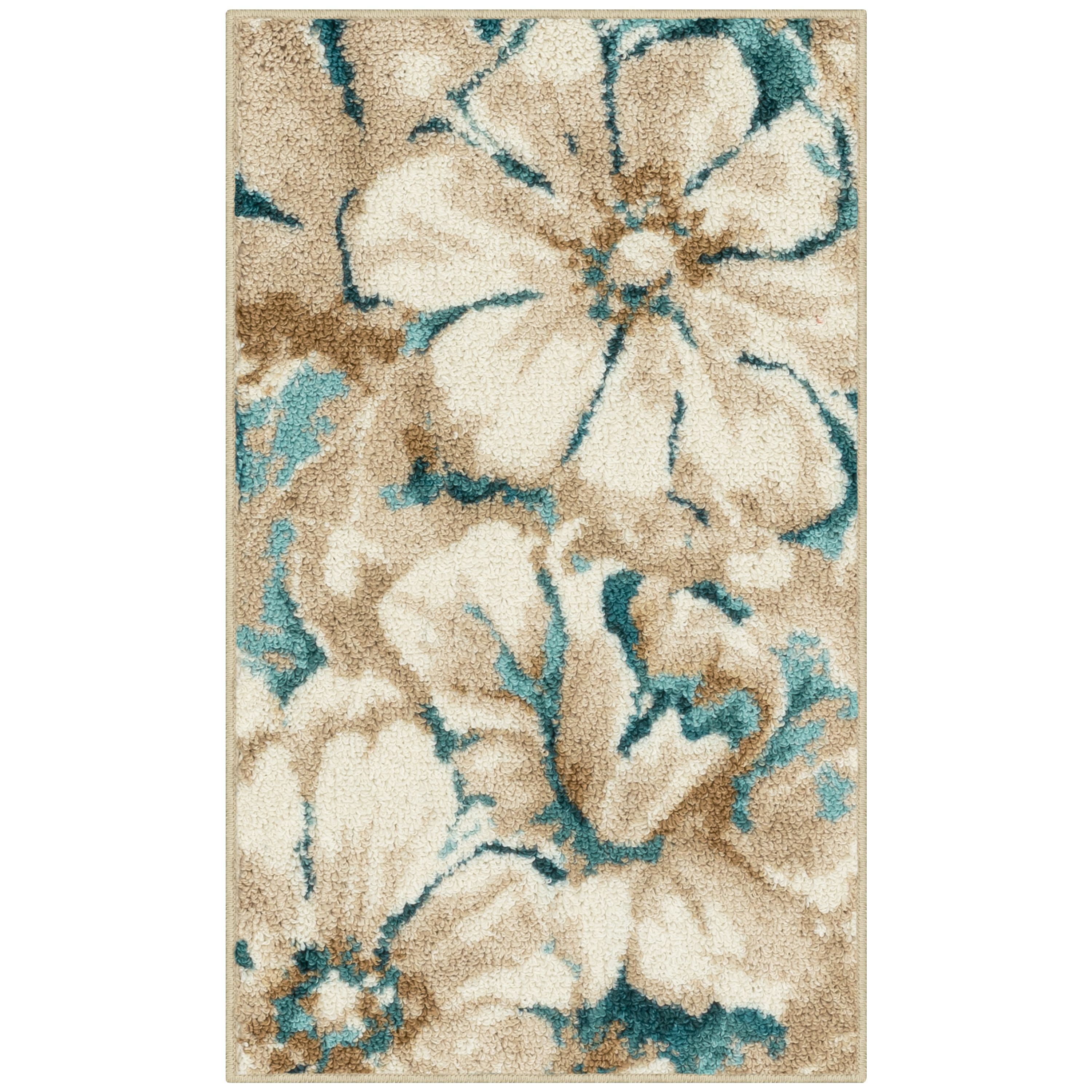 Mainstays Farmhouse Oversized Teal Brown Floral Print Area Rug, 1'8"x2