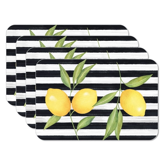 CounterArt Lemons & Stripes Reversible Easy Care Plastic Placemat 4-Pack