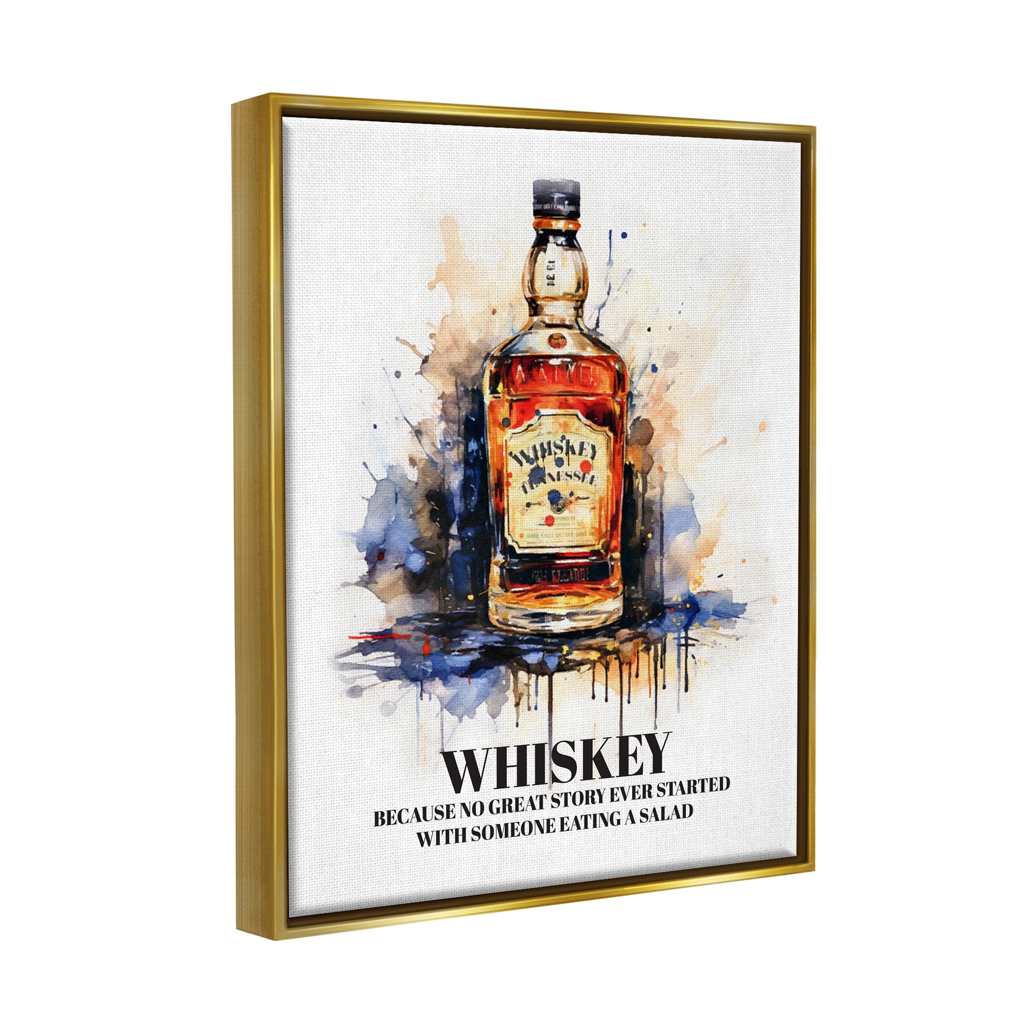 Stupell Industries Funny Whiskey Phrase Food & Beverage Painting Gold Floater Framed Art Print Wall Art, 25 x 31