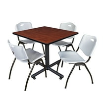 Kobe 36in. Square Breakroom Table- Cherry & 4 'M' Stack Chairs- Grey