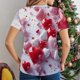 thumbnail image 4 of Mujeres Pantalones Cortos, Moda Impresa Manga Corta Cuello Redondo Camiseta Blusa, Top de Lentejuelas Casual, 4 of 9