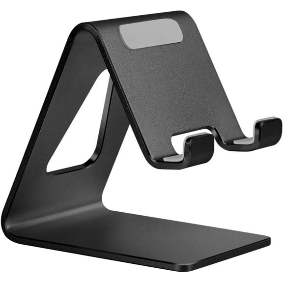 Desk Cell Phone Stand Desktop Phone Holder - Aluminum Mobile Phone Stand for iPhone 13 12 pro Mini 11 X Xr Xs max 8 7 6 6s Plus SE 5 5S Samsung All Smart Phones (Black)