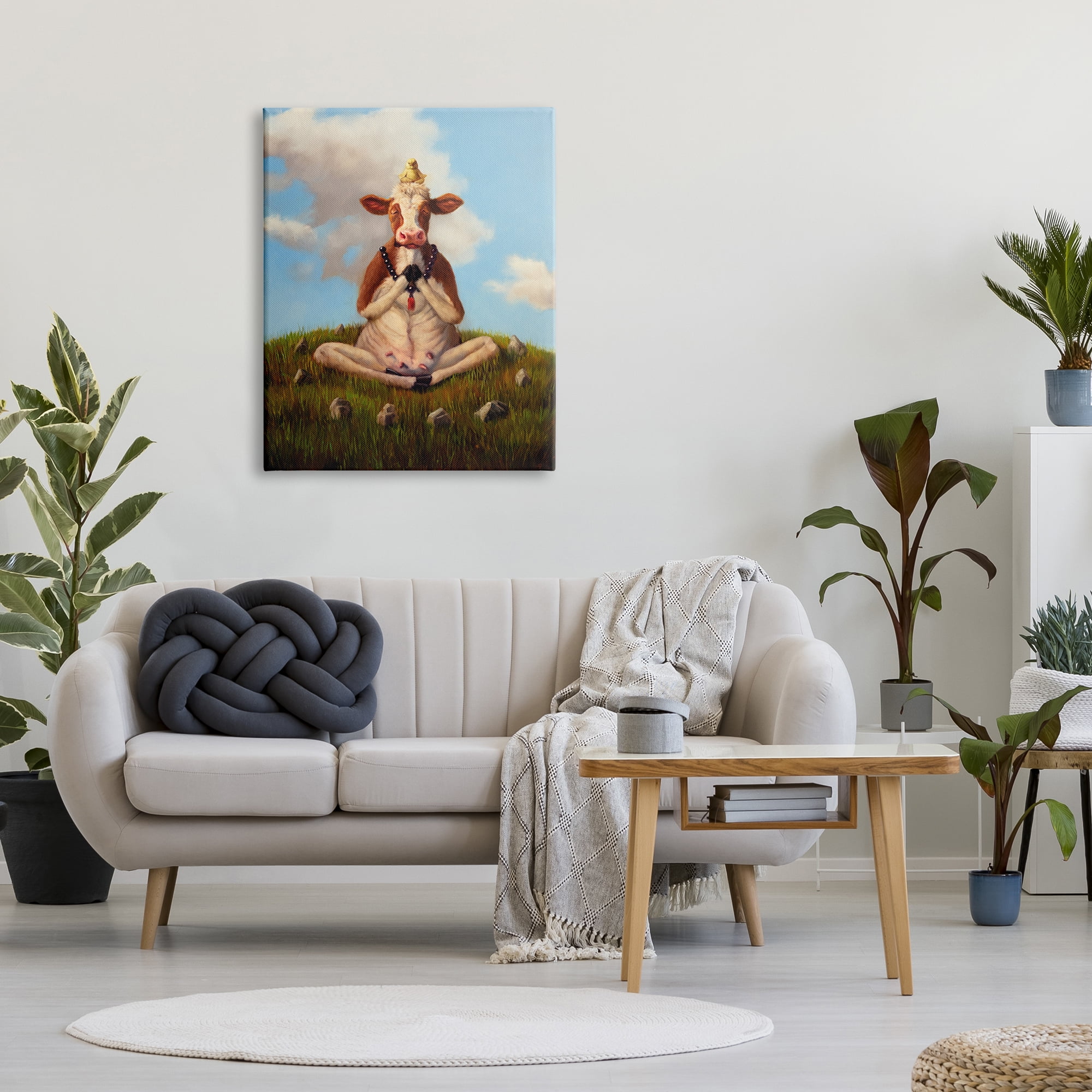 Stupell Industries Cow & Chick Meditating Animals & Insects Painting Gallery Wrapped Canvas Art Print Wall Art, 30 x 40