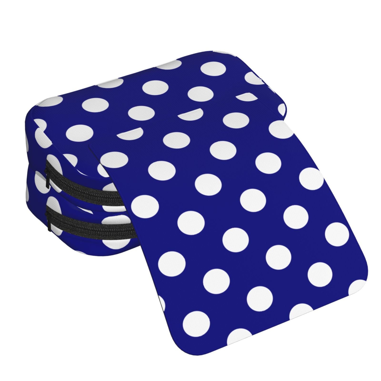 Rateoe Navy And White Polka Dot Pattern Double Clamshell Pen Case, Storage Organizer with Two Zipper Compartments– Holds Up to 50 Pencils & Pens