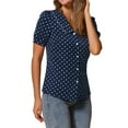 thumbnail image 4 of INSPIRAR CHIC Blusa Vintage para Mujeres con Lunares, Cuello Peter Pan, Mangas Cortas Abullonadas, Top Azul Oscuro S, 4 of 6