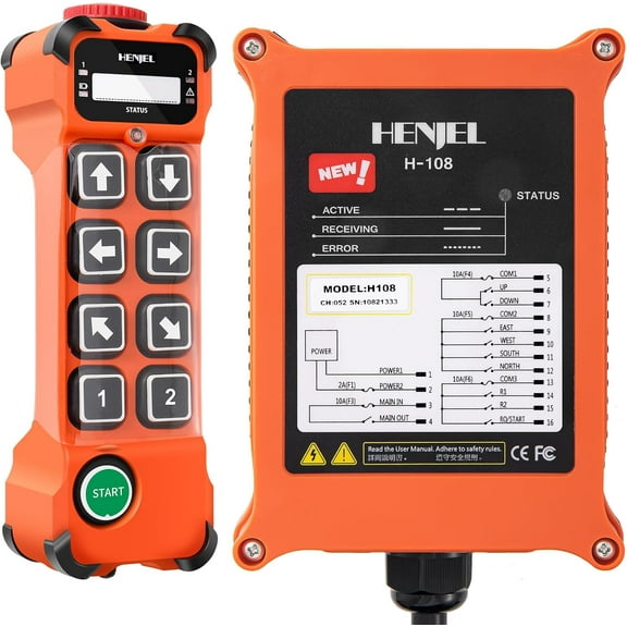 8 Channel Industrial Wireless Crane Radio Remote Control 12-65V 12V 24V DC for Electric Chain Hoist Overhead Bridge Travelling Crane Truck Transmitter and Receiver