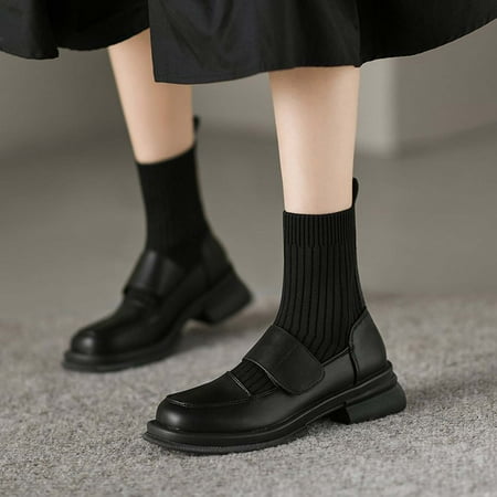 

jsaierl Women s Slouchy Fashion Middle Calf Boots Chunky Heel Square-Toe Comfortable Knitting Boots