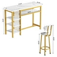 thumbnail image 2 of AWQM Bar Table Set, Modern Kitchen Table Set, Bar Counter Height Table Set with 2 PU Upholstered Stools, Dining Table Set with 4 Storage Shelves, Pub Table with Backrest for Small Space, White+Gold, 2 of 7