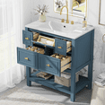 thumbnail image 2 of Miekor Furniture 30" Bathroom Vanity with Ceramic Sink Combo, Free Standing Single Vanity Set with 5 Drawers, Solid Wood Frame Bathroom Storage Cabinet 57679, 2 of 12