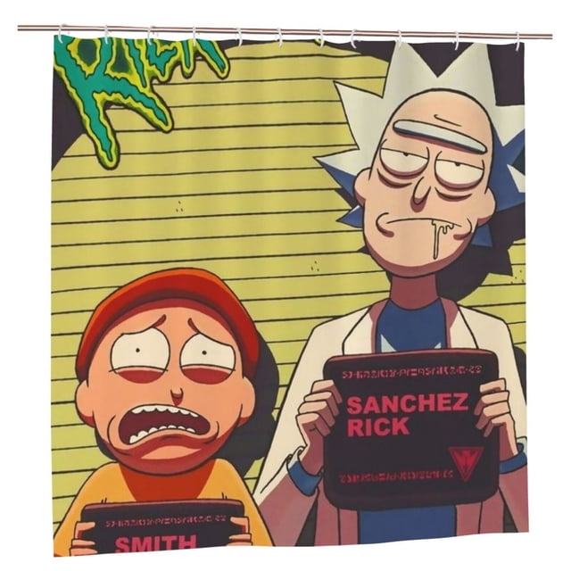Cortina de ducha Rick & Morty, opaca, para baño, impermeable, resistente al moho, bloquea la privacidad, probador, patrón de impresión fina de patchwork artístico, 72 x 72 pulgadas, talla única.