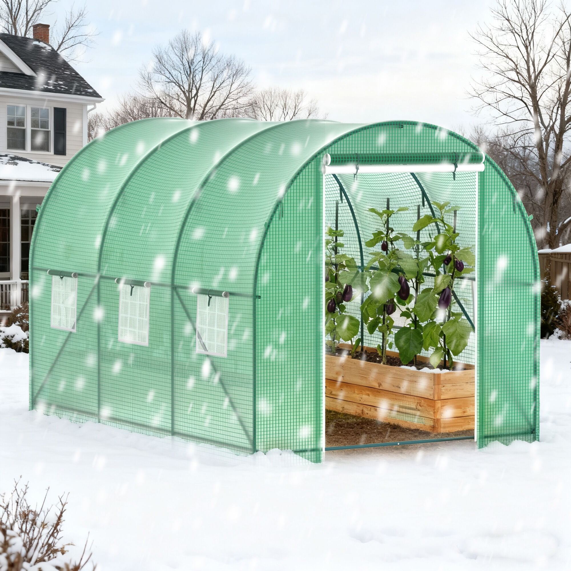 Walk-in Greenhouse 10'x7'x7' Outdoor Tunnel Green House with Double-layer Doors