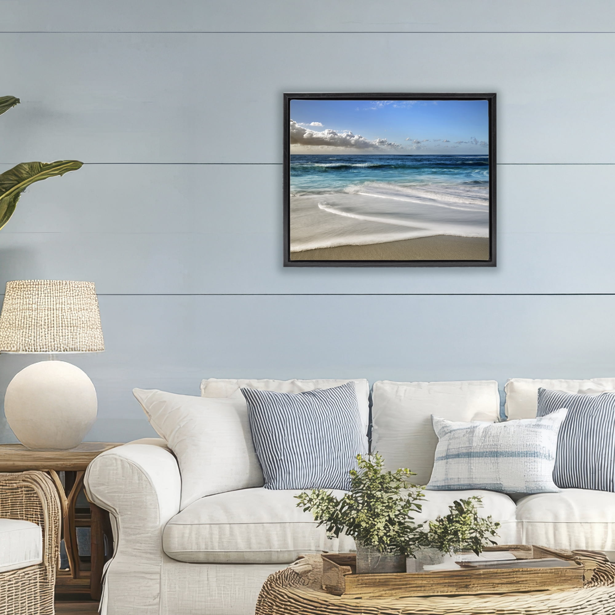 Stupell Industries Morning Foam on Shore Black Framed Floater Canvas Wall Art, design by Superstock