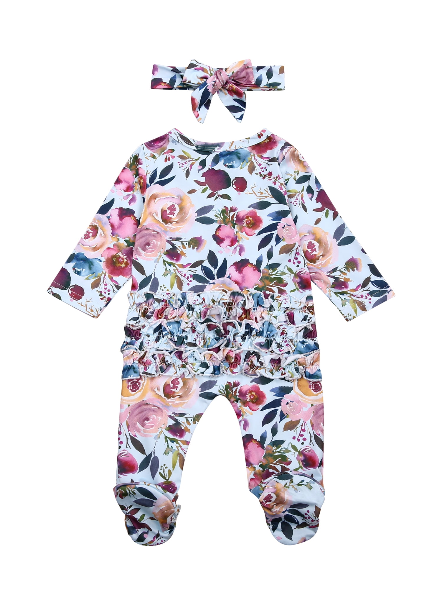 Mother & Kids Girls' Baby Clothing Newborn Baby Girl Footed Playsuit ...