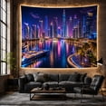 thumbnail image 6 of Yacht on a Vibrant Miami Canal with Glowing Night Skyline, Dramatic Digital Art for City Lovers, Urban Neon Scene Art Print, Housewarming Gift, Tapestry Wall Hanging for Living Room and Bedroom, 6 of 7